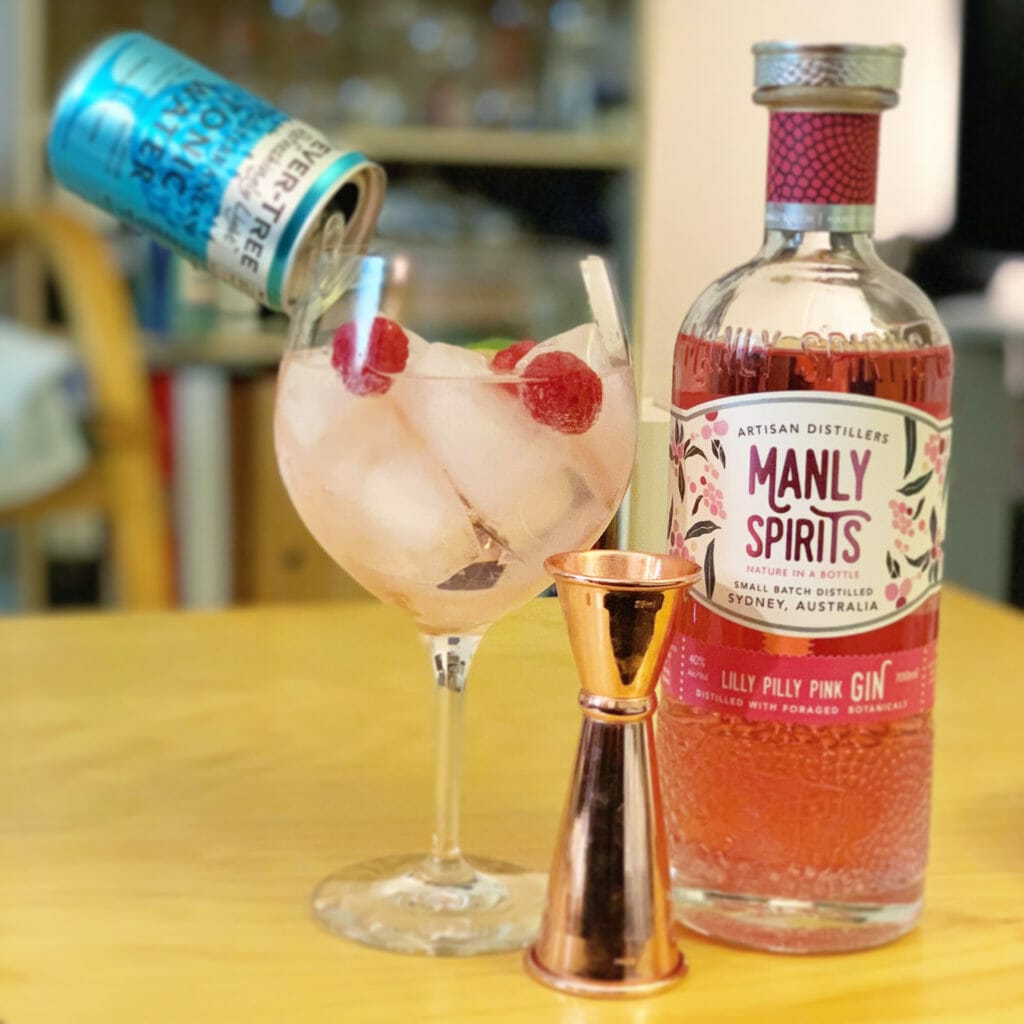 Gin and tonic with Lilly Pilly gin bottle