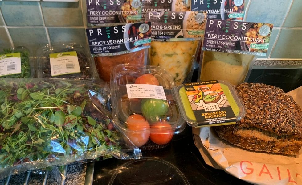 A selection of salad, bread and vegan meals from Press