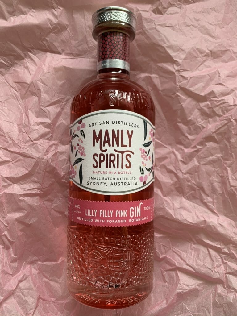 Manly Spirits Lilly Pilly bottle on a pink tissue background
