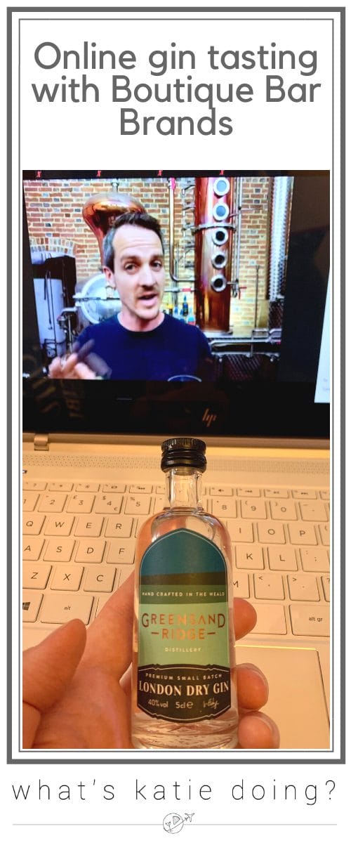 Online gin tasting of Greensands Ridge gin with Boutique Bar Brands