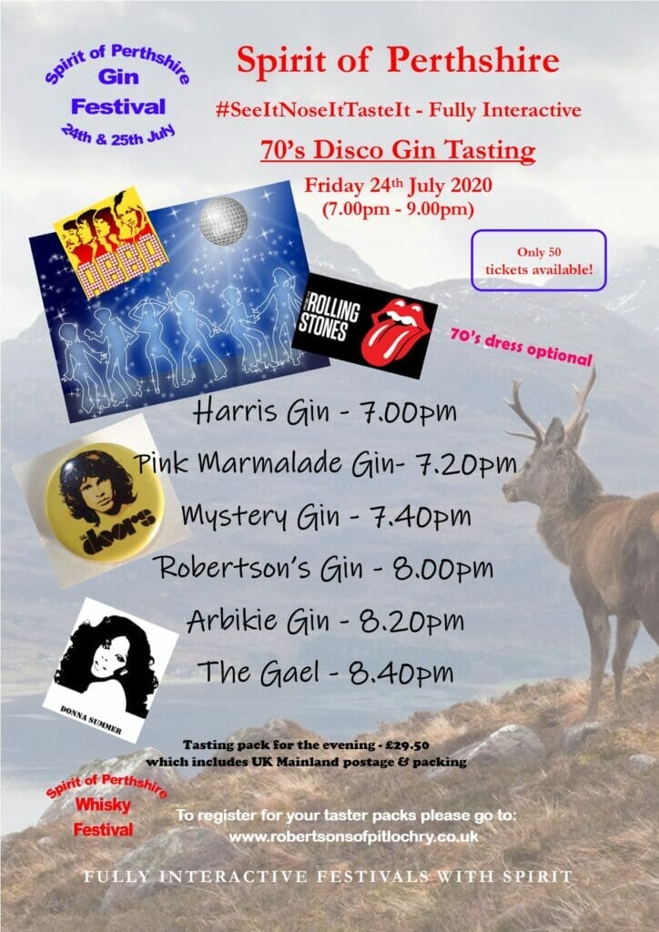 Spirit of Perthshire 70's disco gin tasting 24th July 20