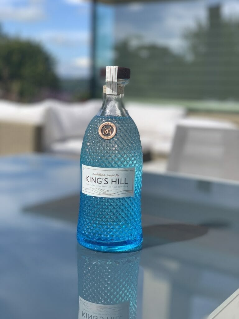 King's Hill gin bottle outside on a table