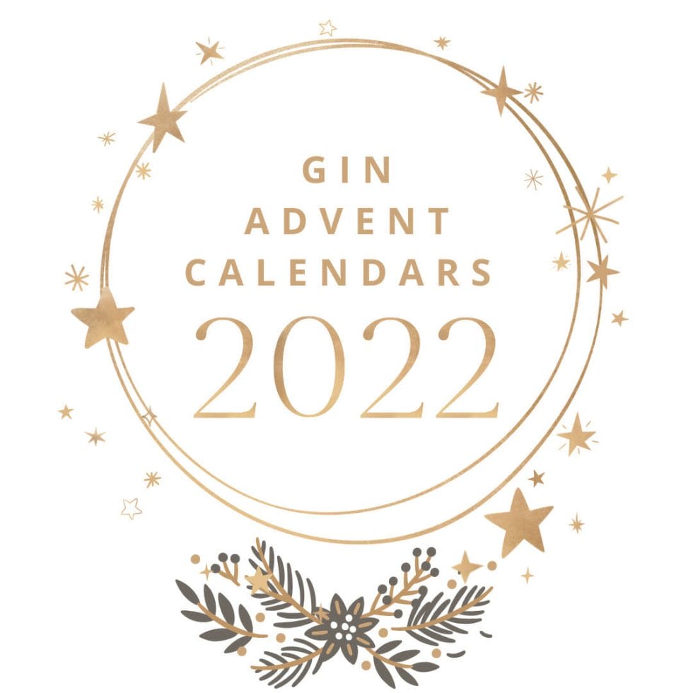 Gold lettering Gin Advent Calendars 2022 with Christmas Decorations