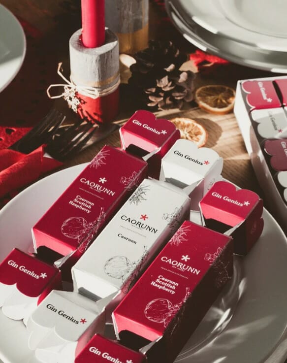 Red and White crackers on a Christmas table