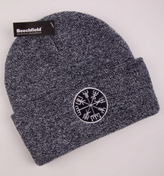 Grey marl knit hat with vegvisir 'star' logo