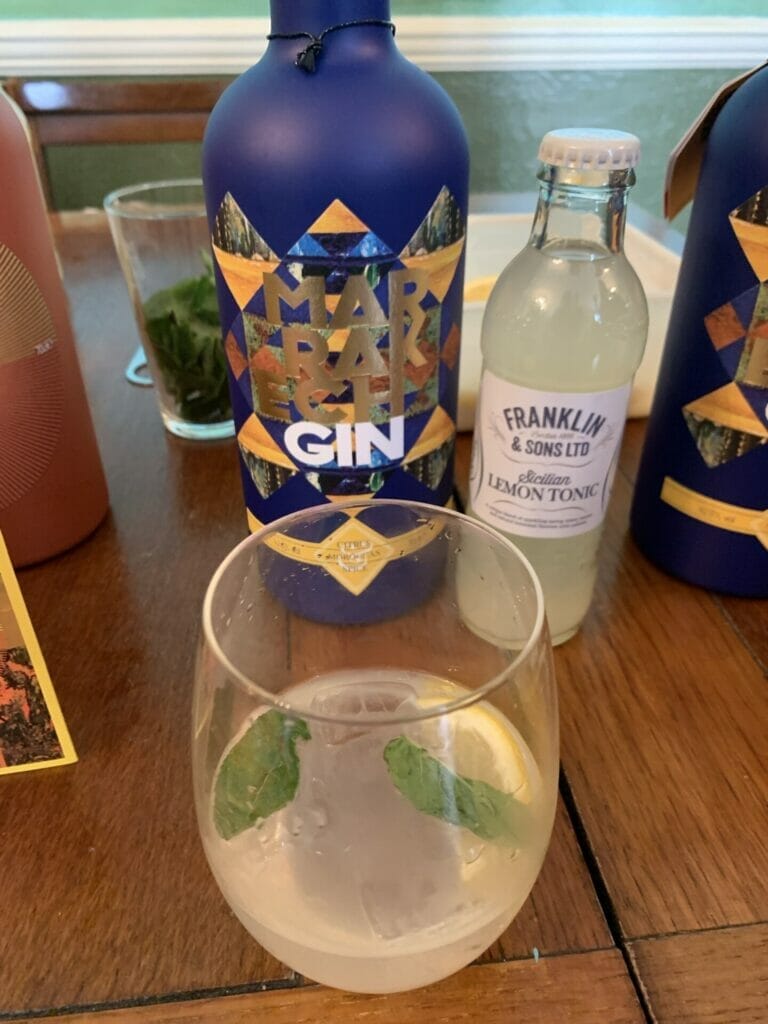 Blue Marrakesh bottle and Franklin and Sons lemon tonic