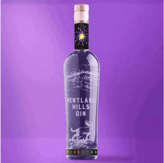 Firework gin bottle against a purple background